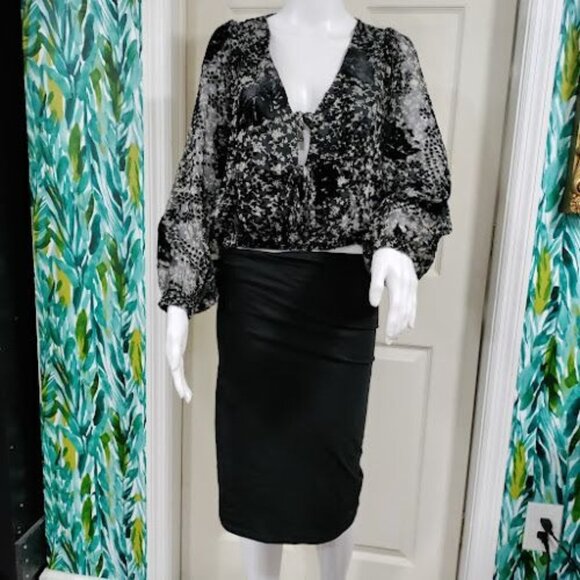 ASTR the label Velvet Burnout Shawna Abstract Velvet Cropped Sheer Floral Top S - Picture 3 of 12